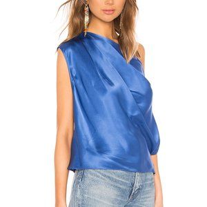Michelle Mason Asymmetrical drape top. Color: Sapphire Blue Size: 2